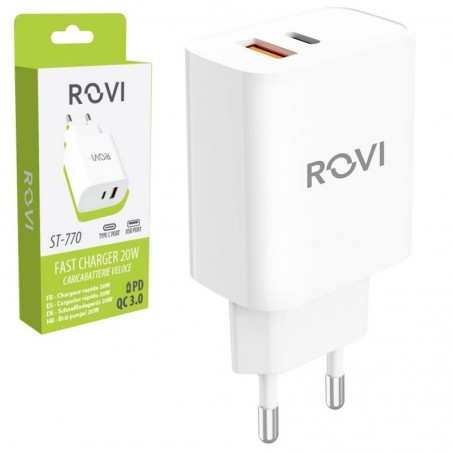 Buy ROVI CaricaBatterie da Rete 20W USB-C + USB-A Fast Charger Power Delivery ST770 | Bianco online