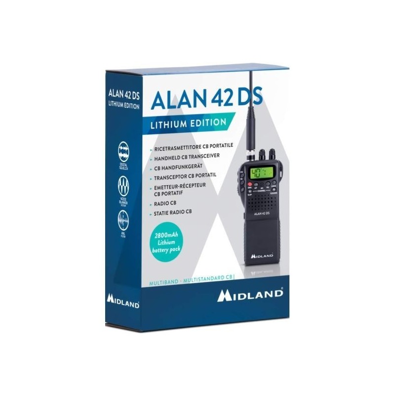 MIDLAND ALAN 42 DS Lithium Edition Radio CB Ricetrasmettitore Portatile AM/FM | 2800mAh Pacco batteria Litio incluso MIDLAND ALAN 42 DS Lithium Edition Radio CB Ricetrasmettitore Portatile AM/FM | 2800mAh Pacco batteria Litio incluso