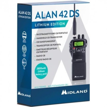 MIDLAND ALAN 42 DS Lithium Edition Radio CB Ricetrasmettitore Portatile AM/FM | 2800mAh Pacco batteria Litio incluso