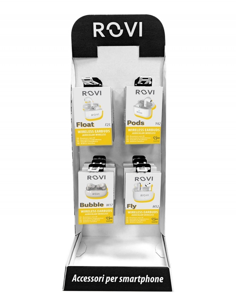 ROVI Espositore da banco Hooks con Auricolari Bluetooth ROVI Espositore da banco Hooks con Auricolari Bluetooth