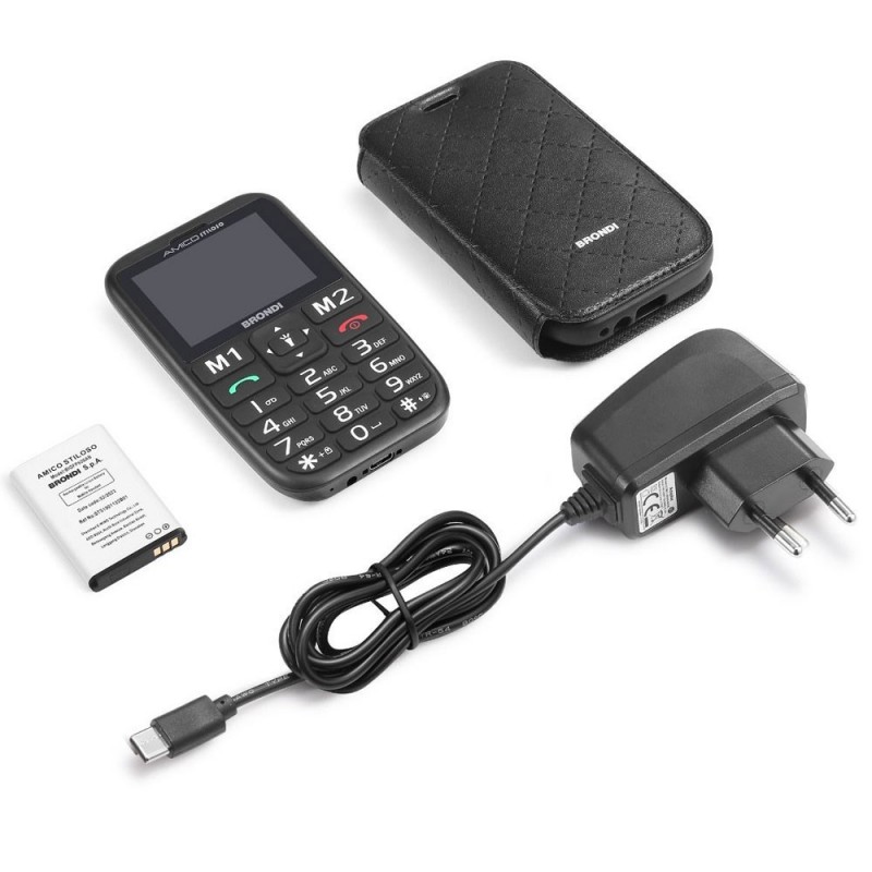 BRONDI Amico Stiloso Telefono Cellulare Senior DualSim Controllo Remoto | Nero