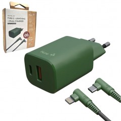 Product image HUNE Kit Caricabatterie Multiplo USB e Type C da 20 W + Cavo Type C Lightning 1.2m | Verde