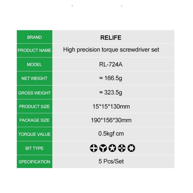 RELIFE RL-724A Set di cacciaviti Dinamometrici in Acciaio Inox ad Alta Precisione RELIFE RL-724A Set di cacciaviti Dinamometrici in Acciaio Inox ad Alta Precisione