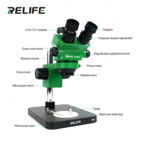 RELIFE RL-M5T-B1 7-50X Trinocular Microscope With 0.5 CTV Interface | GREEN