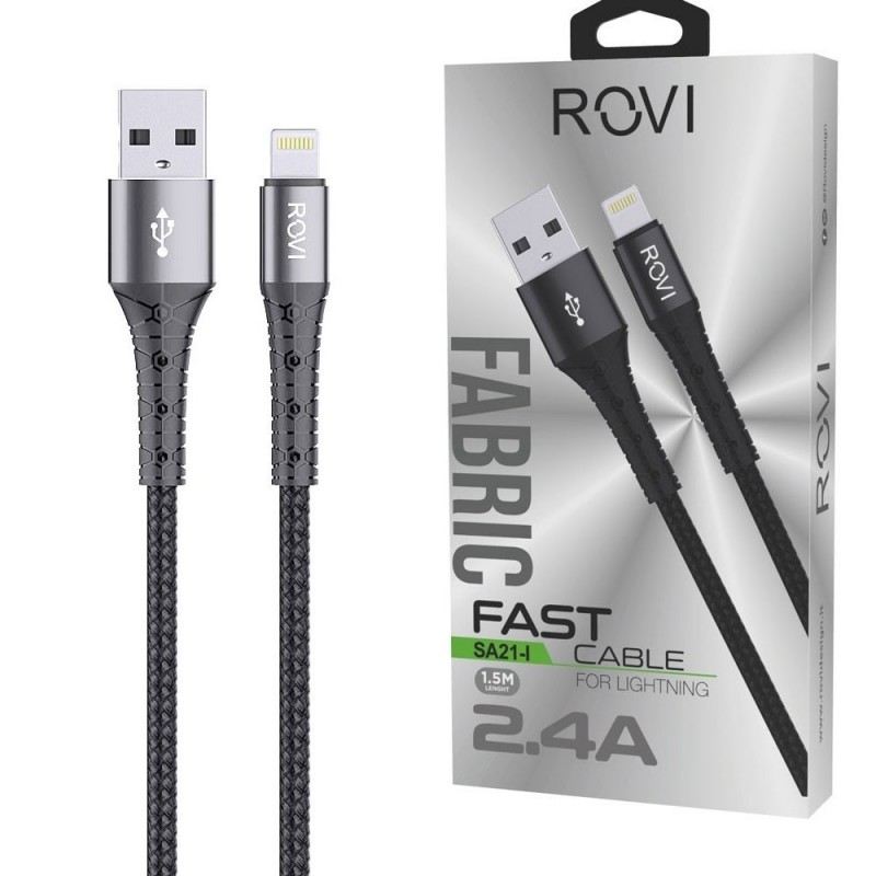 Rovi Fabric SA21I Cavo in Tessuto da Usb-A a Lightning 1,5 Metri 2.4A | Silver 