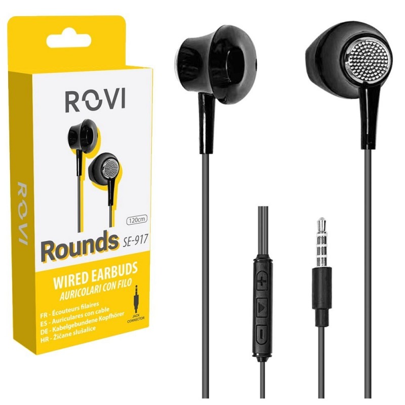 Rovi ROUNDS SE-917 Wired Earphones with 3.5mm Jack, Black