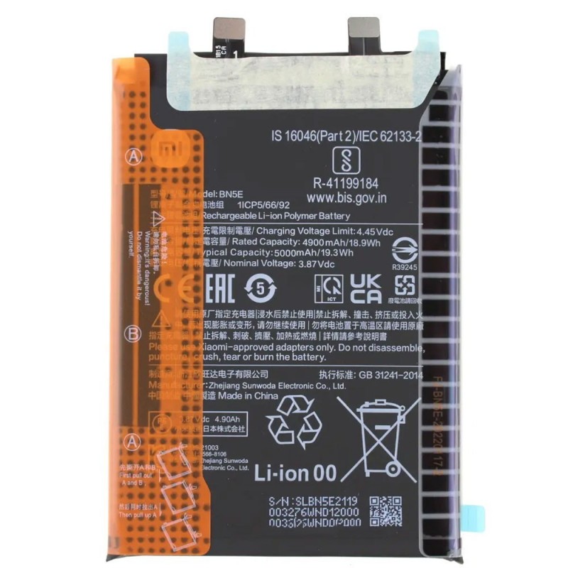 Xiaomi Service Pack Batteria BN5E Originale per Redmi Note 11 PRO 4G 5G / 12 PRO 4G / POCO X4 PRO 5G