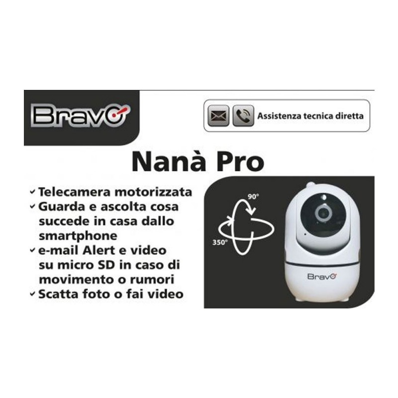 BRAVO NANA' PRO Telecamera Wireless IP WiFi Motorizzata da Interno Full HD 1080p