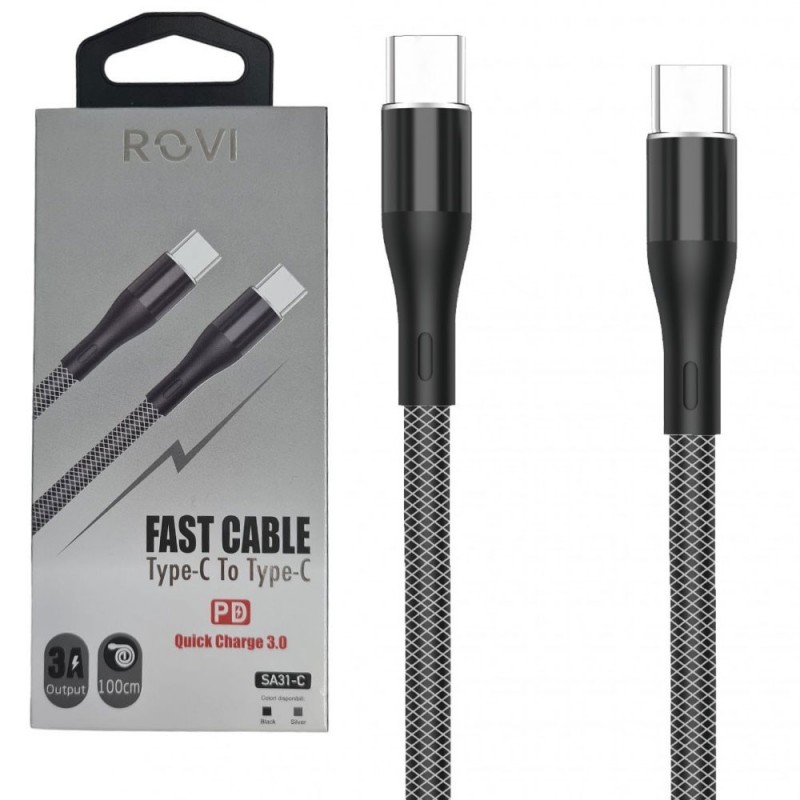 Rovi Sport SA31 USB-C to USB-C Nylon Charging Cable 1m 3A | Black