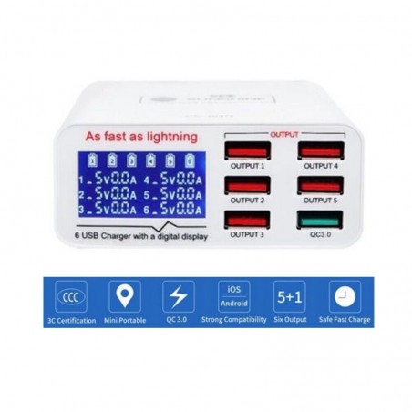 Scopri SUNSHINE Caricabatterie da Banco Caricatore Smart 6 Porte USB | SS-304Q in dettaglio