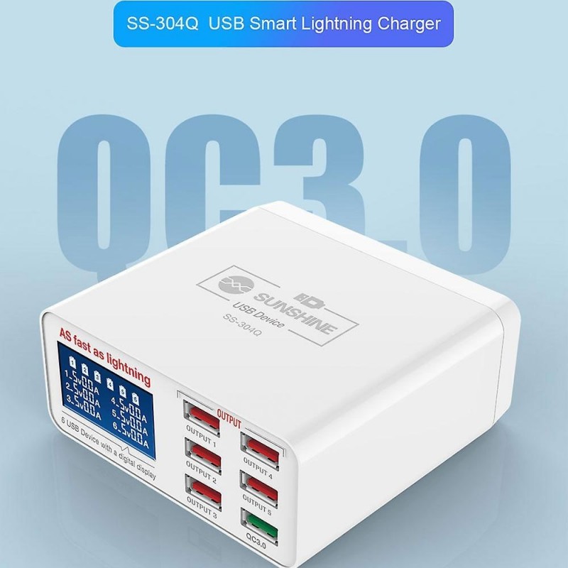 SUNSHINE SS-304Q Caricabatterie da Banco Caricatore Smart 6 Porte USB | Bianco