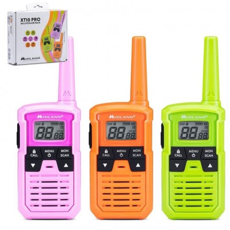 Discover Midland XT10 PRO 3 Walkie Talkie MultiColor Radio Ricetrasmettitori | Verde - Arancione - Fucsia details