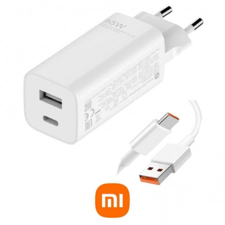 Xiaomi Gan Charger 65W Dual-Port USB-A and USB-C Charger + USB-C to USB-C Cable | AD652GEU White