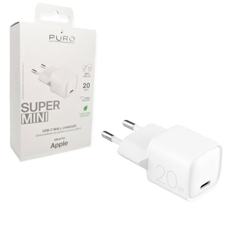 Puro Super Mini USB-C 20W Fast Charger Power Delivery | White
