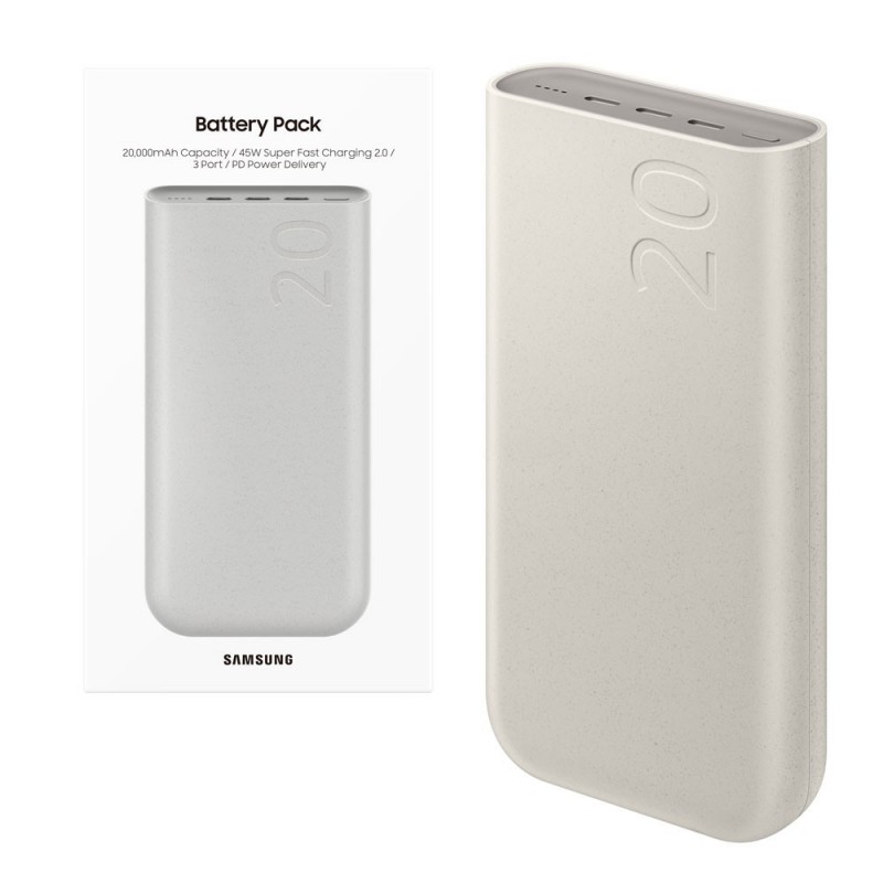 Samsung Portable Charger 20,000 mAh Power Bank Super Fast Charger 45W 3 USB-C ports | Beige
