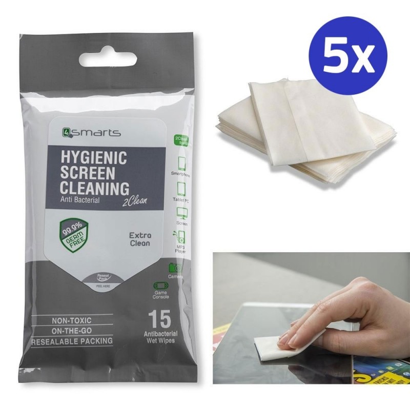 4SMARTS 5x Hygienic Screen Cleaning Anti-Bacteria Sanitizing Wipes for Displays 4SMARTS 5x Hygienic Screen Cleaning Anti-Bacteria Sanitizing Wipes for Displays