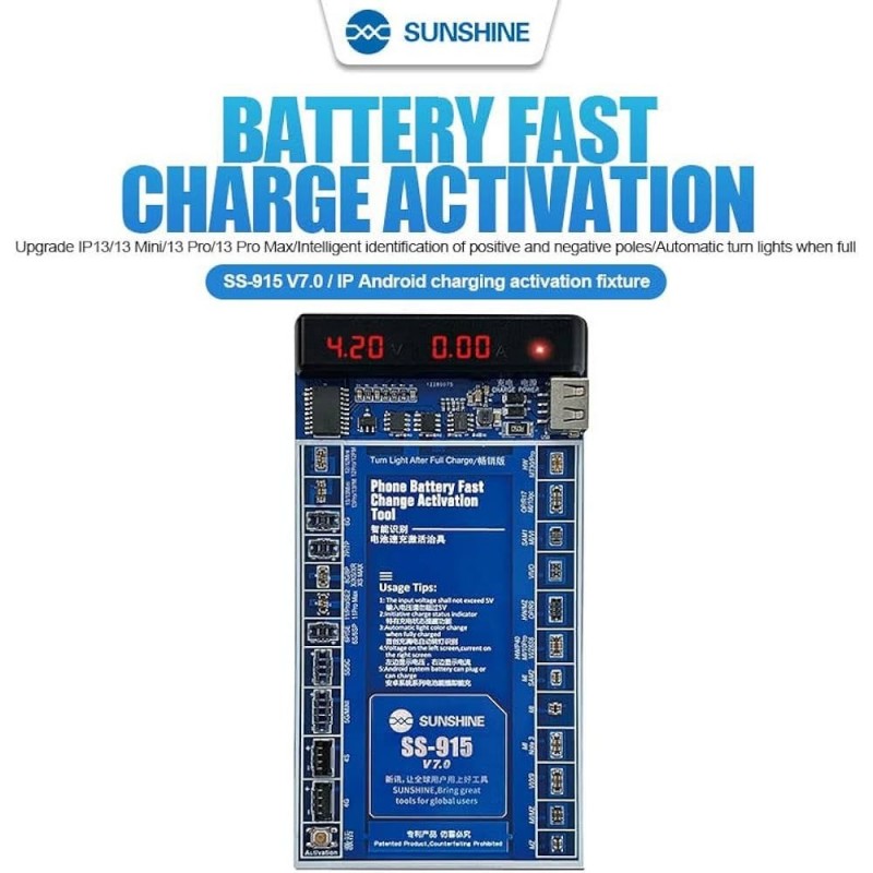 SUNSHINE SS-915 Attivatore di Batteria TESTER Per Android e iPhone | V9.0