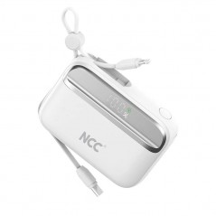 Photo of NCC Power Bank 10000mAh Caricabatterie Compatto Veloce Con Cavo Integrato USB-C e Lightning | Bianco BP12 - NCC