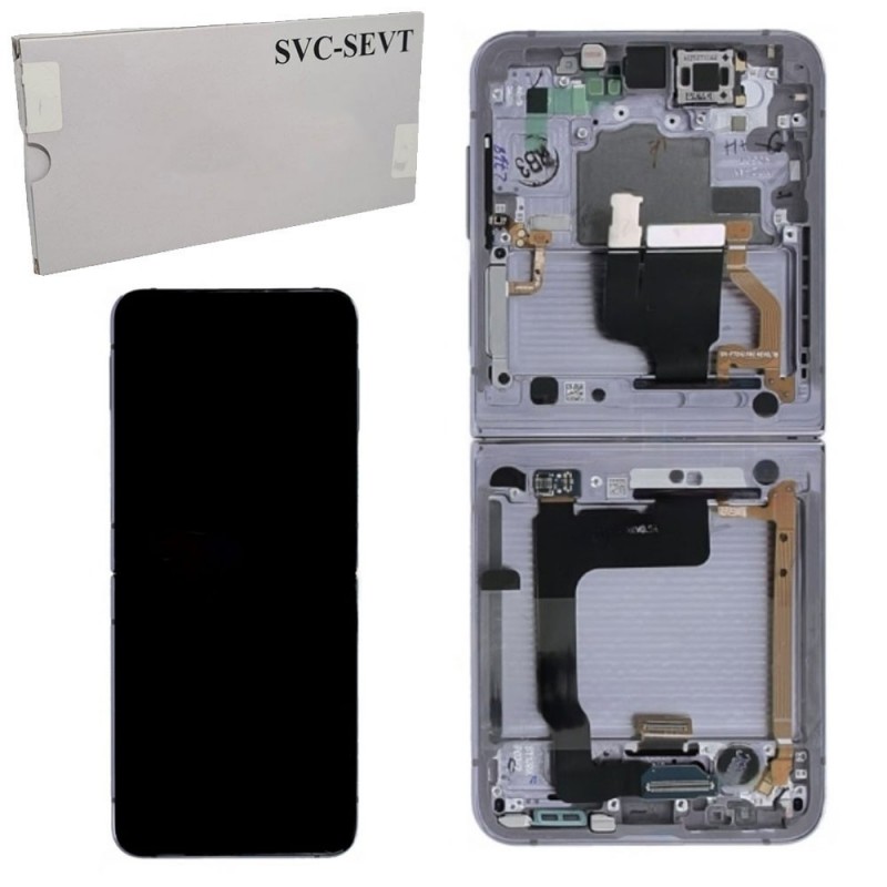 Samsung Service Pack Original LCD Display + Frame For Galaxy Z Flip 4 5g 2022 F721 | SILVER / WHITE INNER