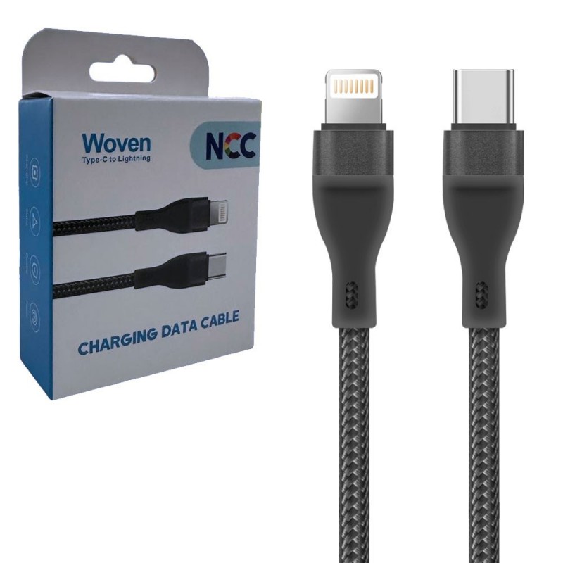 NCC Cavo di Ricarica da USB-C a Lightning 27W Woven in Tessuto | 1 Metro Nero
