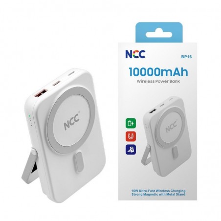 Foto di NCC Power Bank 10000mAh Caricabatterie Magnetico MAGSAFE con Stand Ultra Fast Charging 15W | Bianco BP16 - NCC