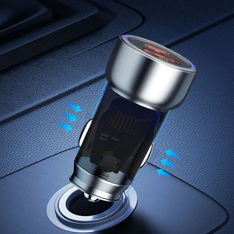 NCC CaricaBatterie da Auto 48W Doppia porta USB-A + USB-C Fast Charger | Nero R10