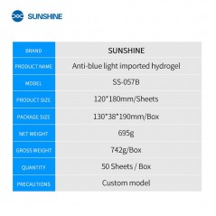 SUNSHINE Pellicola Idrogel SS-057B HD Anti-Blue | 50 pcs