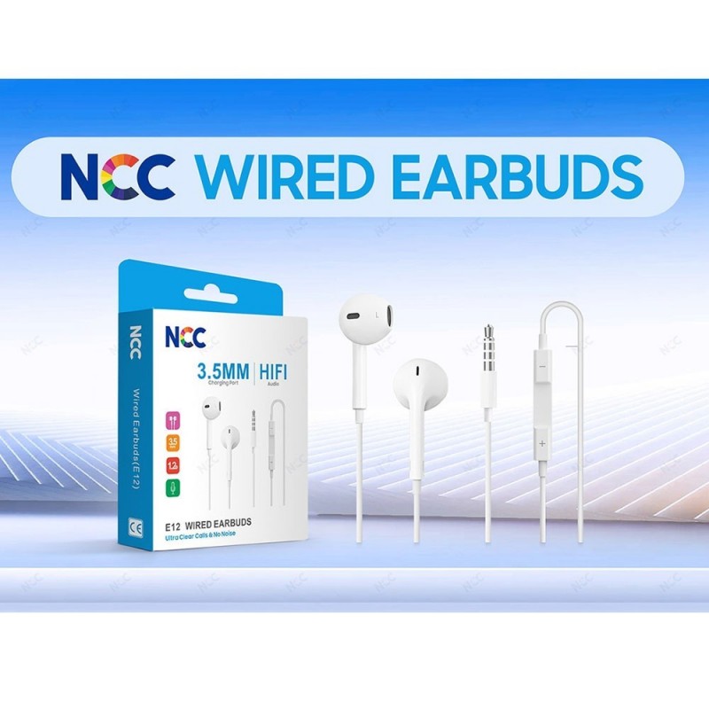NCC Auricolare EarPods E12 con telecomando e microfono (Connettore Jack 3.5")