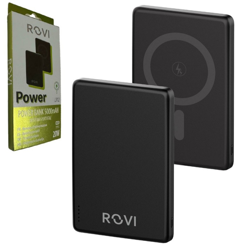 ROVI Power Bank LX12 5000mAh Portable Wireless Charger with MagSafe Technology | Black