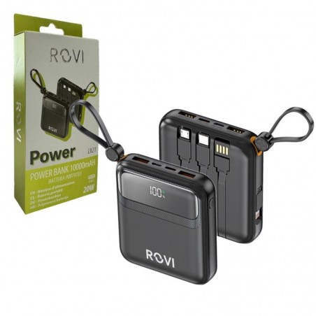 Acquista ROVI Power Bank LX21 10000MAH Caricabatterie Portatile 20W Cavi Integrati USB-C MICRO-USB LIGHTNING | Nero su Smartness