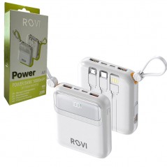 Scopri ROVI Power Bank LX21 10000MAH Caricabatterie Portatile 20W Cavi Integrati USB-C MICRO-USB LIGHTNING | Bianco in dettaglio