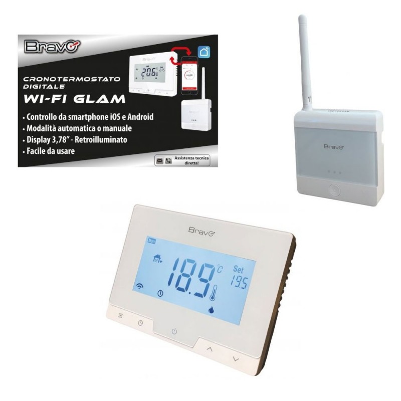 Bravo GLAM Programmable Digital WI-FI Chronothermostat for Heating or Air Conditioning Devices
