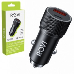 Product image Rovi Caricabatterie Veloce da Auto SC400 Fast Car Charger 38w USB-A e USB-C | Nero