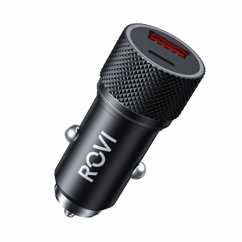 Rovi Caricabatterie Veloce da Auto SC400 Fast Car Charger 38w USB-A e USB-C | Nero