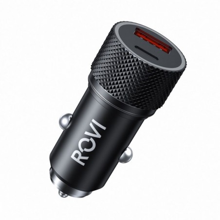 Rovi Caricabatterie Veloce da Auto SC400 Fast Car Charger 38w USB-A e USB-C | Nero