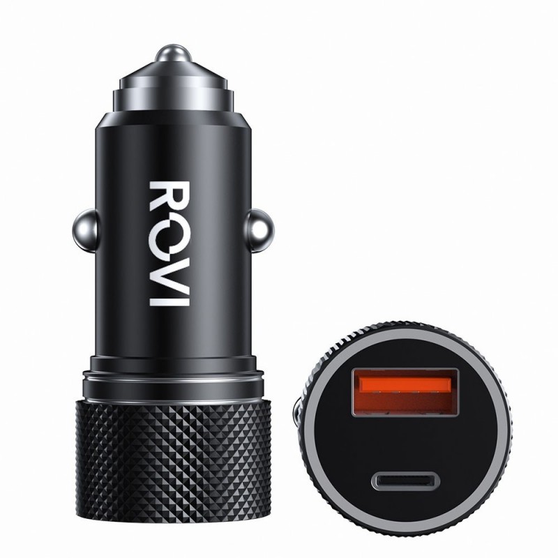 Rovi Caricabatterie Veloce da Auto SC400 Fast Car Charger 38w USB-A e USB-C | Nero