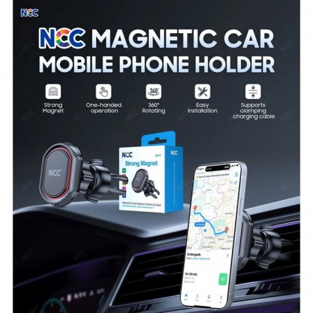 Photo of NCC Supporto da Auto CH11 Magnetico Universale Con Clip Per Bocchetta d'areazione 360° | Black - NCC