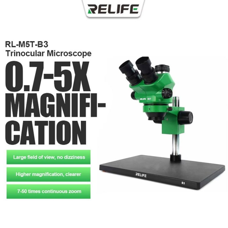 RELIFE RL-M5T-B3 Trinocular Microscope with Interface 0.5 CTV 0.7XA 5X | Green RELIFE RL-M5T-B3 Trinocular Microscope with Interface 0.5 CTV 0.7XA 5X | Green