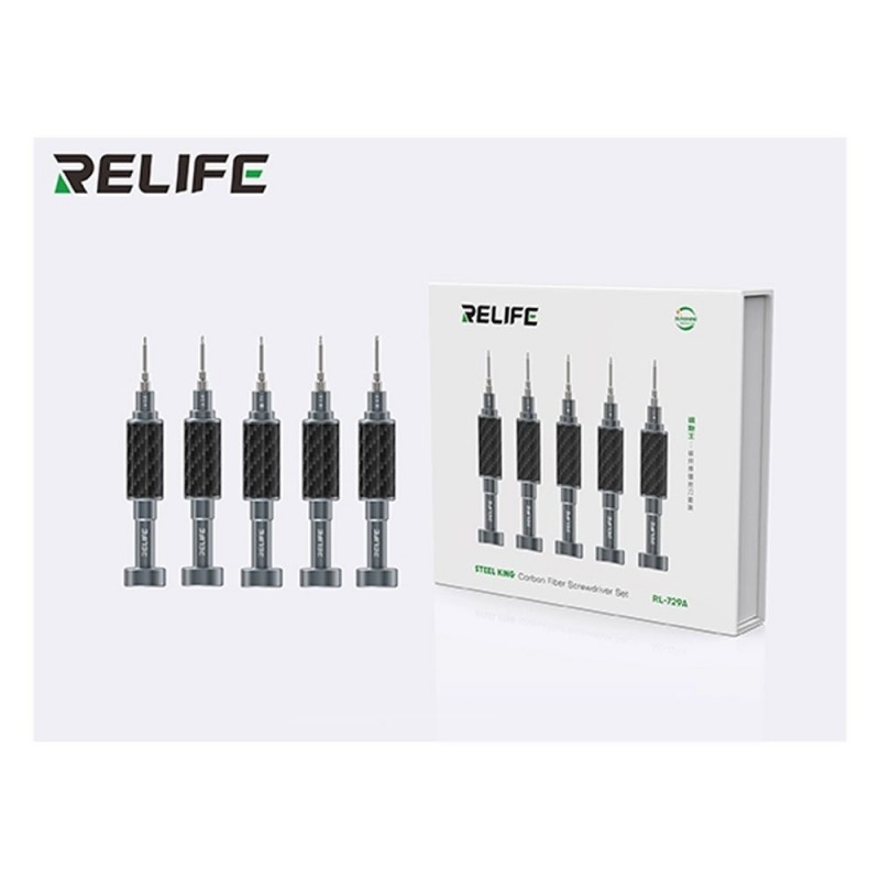 RELIFE RL-729A Set di 5 Cacciaviti S2 in Fibra di Carbonio Magnetici 