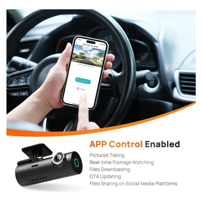 70Mai Dash Cam 1296p Per Auto Hd Wifi Auto WDR Visione Nottura | M300