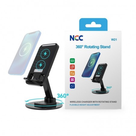 Photo of NCC Caricabatterie Wireless Caricatore + Stand Rotante e Regolabile | Bianco W21 - NCC