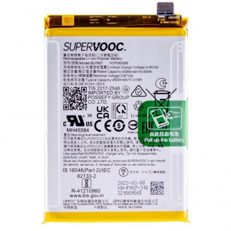 Oppo Service Pack Batteria BLP907 Originale per Reno 8 Lite / Reno 8 4G / Reno 7 / F21 Pro / F21 pro 5G
