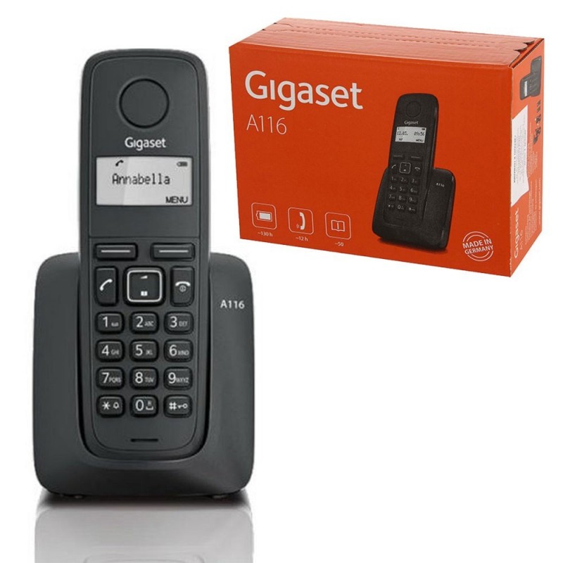 Gigaset A116 DECT Cordless Phone - 50 Phonebook Entries | Black