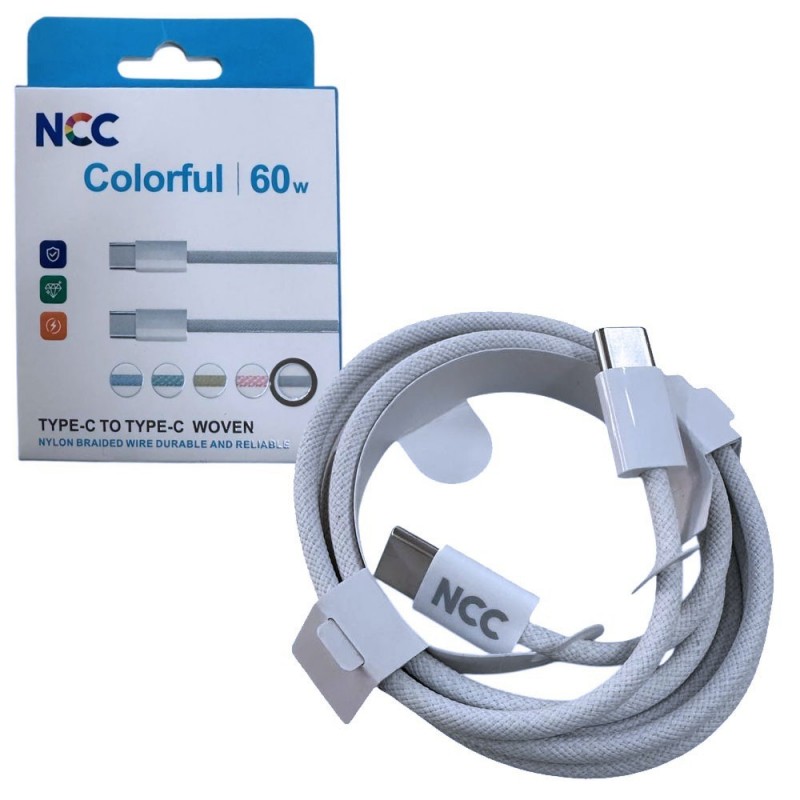NCC 60W Colorful USB-C to USB-C Charging Cable D118CC | 1 Meter White