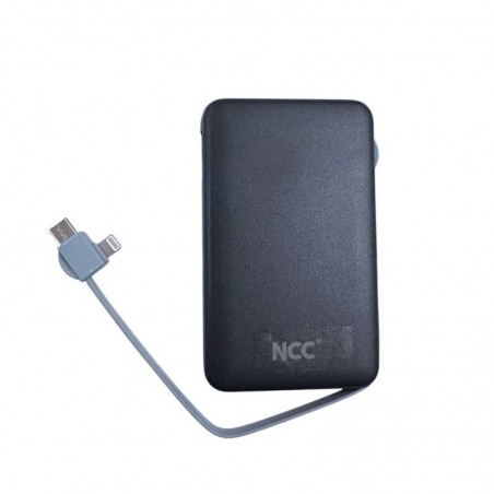 NCC Power Bank 5000mAh Mini Compact Charger with USB-C and Lightning Cable | Black BP03