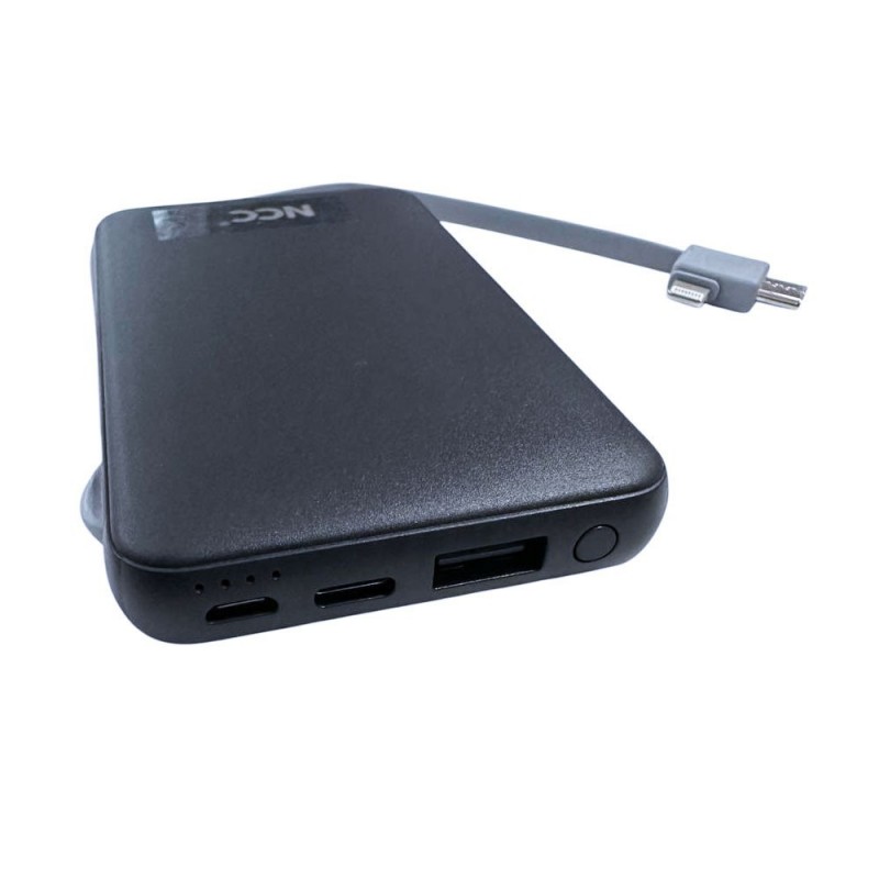 NCC Power Bank 5000mAh Mini Compact Charger with USB-C and Lightning Cable | Black BP03