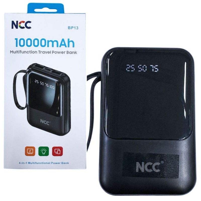 NCC Power Bank 10000mAh 4-in-1 Multifunctional Charger + USB-C Cable - LIGHTNING - MICRO USB | Black BP13