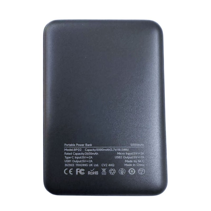 NCC Power Bank 5000mAh Mini Caricabatterie Portatile Compatto | Nero BP02