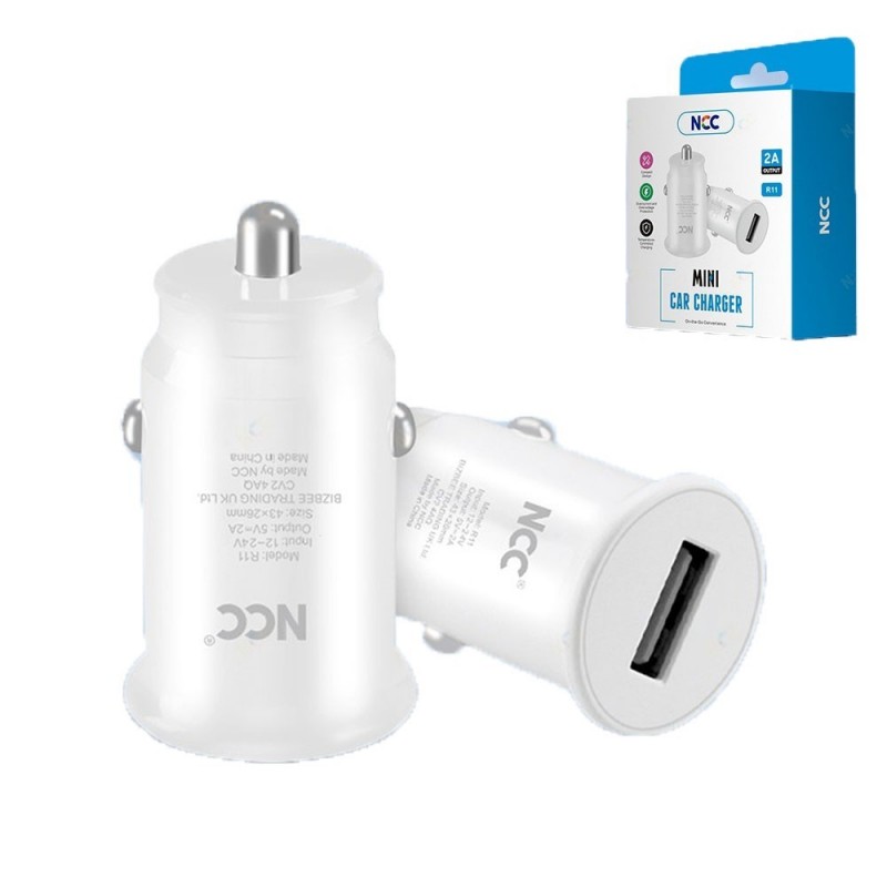 NCC CaricaBatterie da Auto 2A USB-A Mini Car Charger 10W | Bianco R11