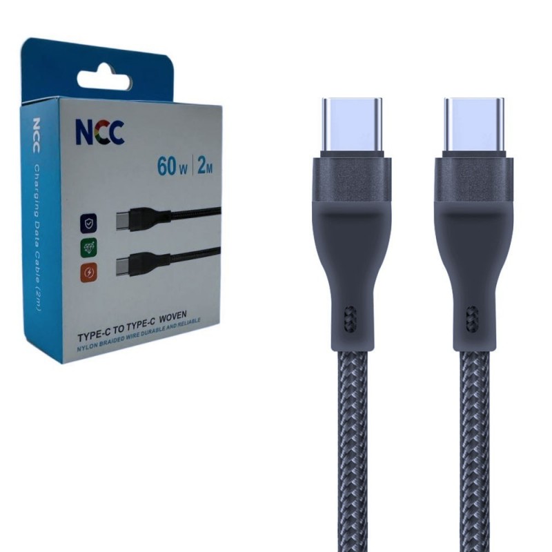 NCC D211CC 60W Woven USB-C to USB-C Charging Cable | 2 Meters, Black